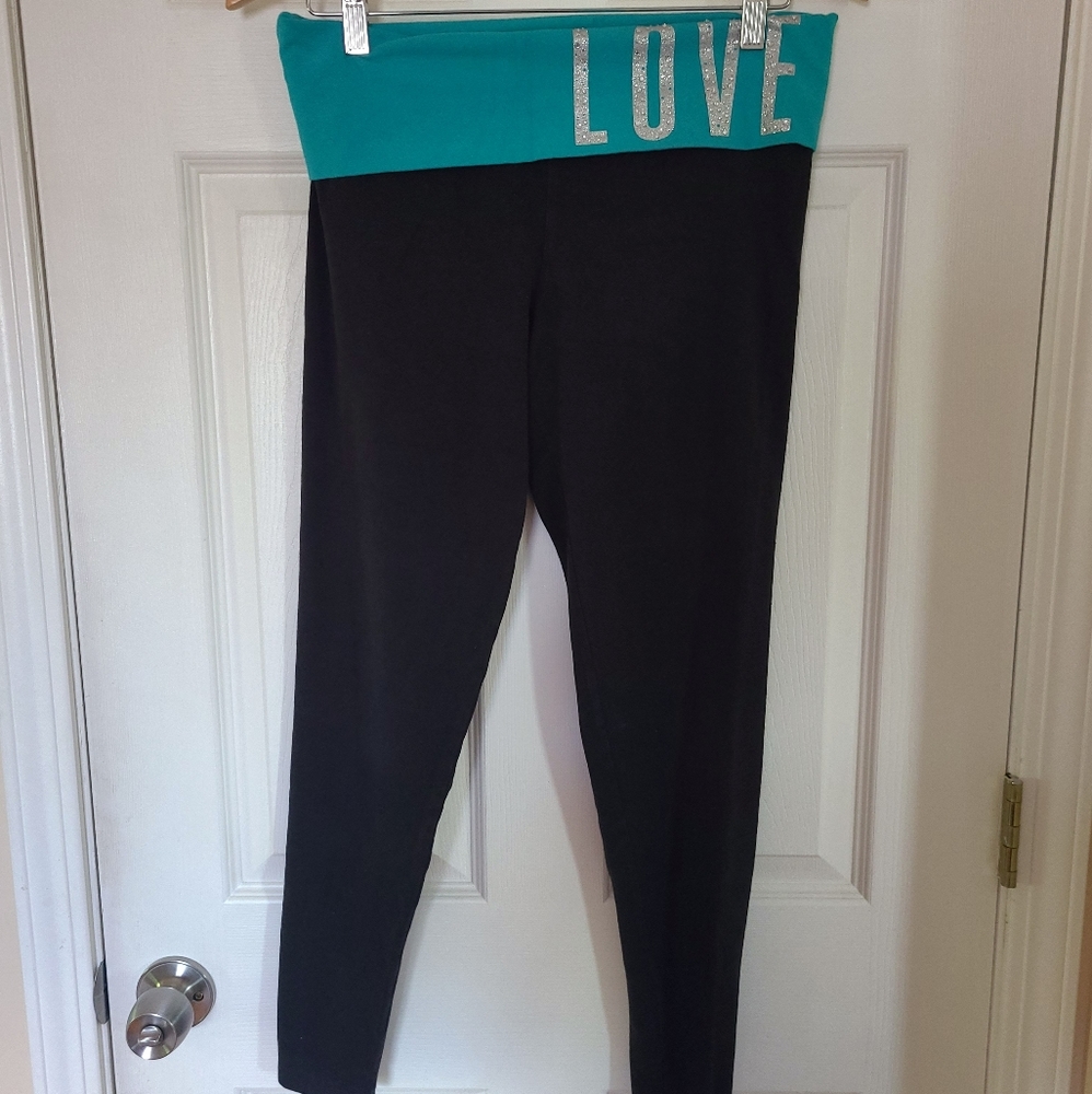 PINK black & green skinny leg yoga pants